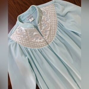 Vintage APPEL House Coat Robe L Blue Brushed Cozy 1/4 Zip Quilted Yoke USA RARE